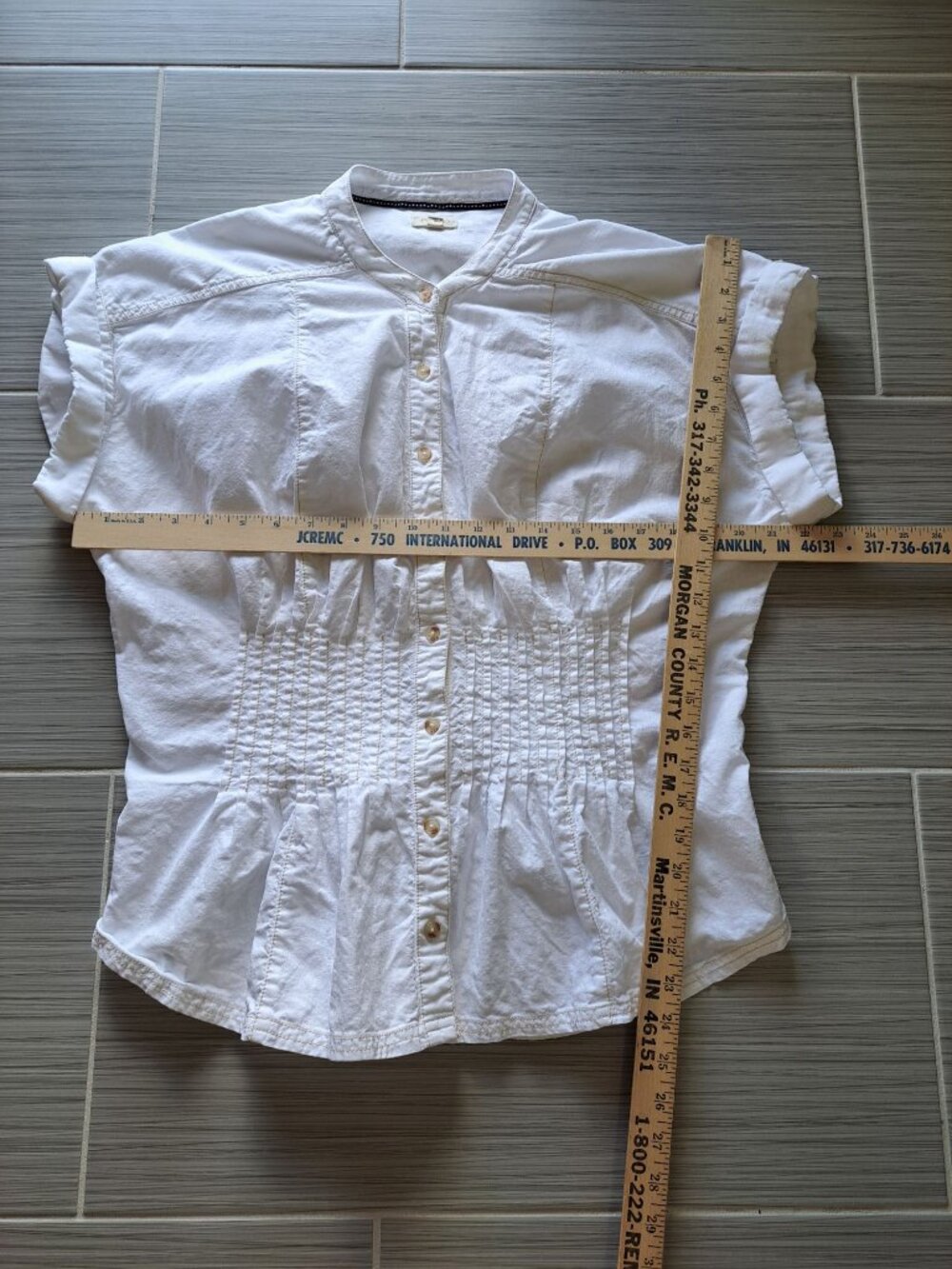 Pilcro White Linen Bld Button-Down Blouse XL Pleated Waist Anthropologie Linden - Picture 13 of 14